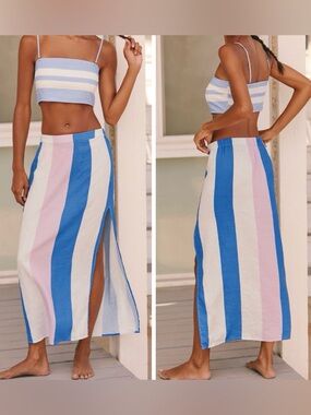 Anthropologie Celandine Linen Blend Breezy High-Slit Maxi Skirt, Size M/L